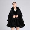 European & American Plus Size Fur Collar Hooded Cloak Shawl Women's Knit Cardigan Cape Coat for Autumn & Winter