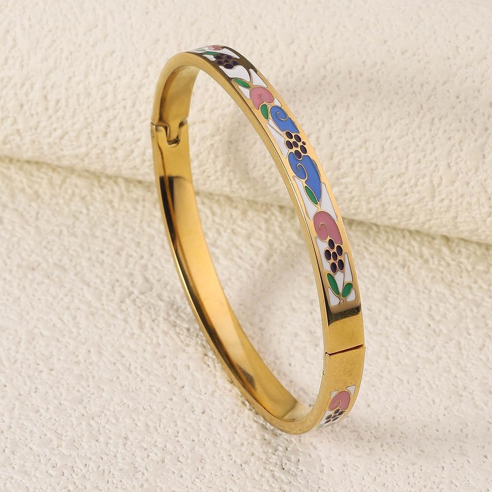 Stainless Steel Chinese Enamel Bracelet Chic Women's Hand Bracelet  Gifts for Women Girl