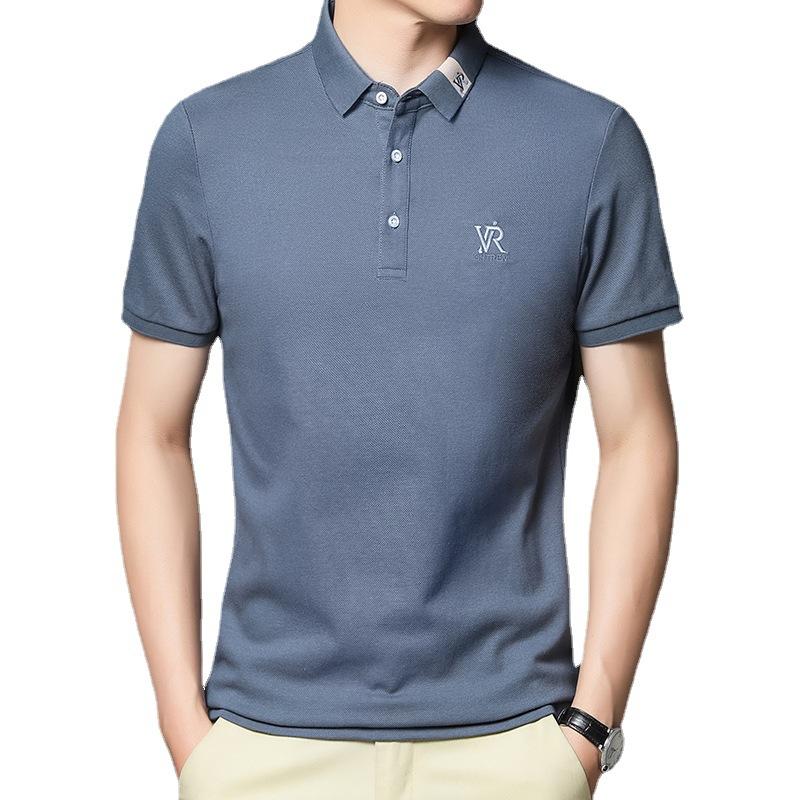 Camiseta de manga corta de algodón bordada para hombre, polo informal de negocios ligero y fino de verano, con solapa y corte entallado