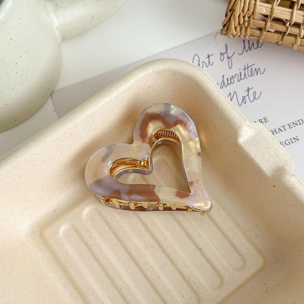 Clips de păr inimă retro coreean - Clips rechin pentru coc voluminos vintage pentru femei, accesoriu de păr high-end