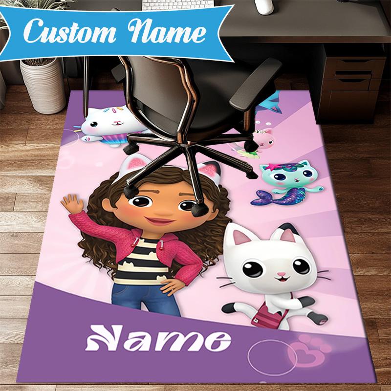 Custom Name Kitty Dollhouse Adventure Rug Game Carpet, Floor Mat for Bedroom Living Room Entryway Rug, Home Decor Idea Gift for Christmas birthday