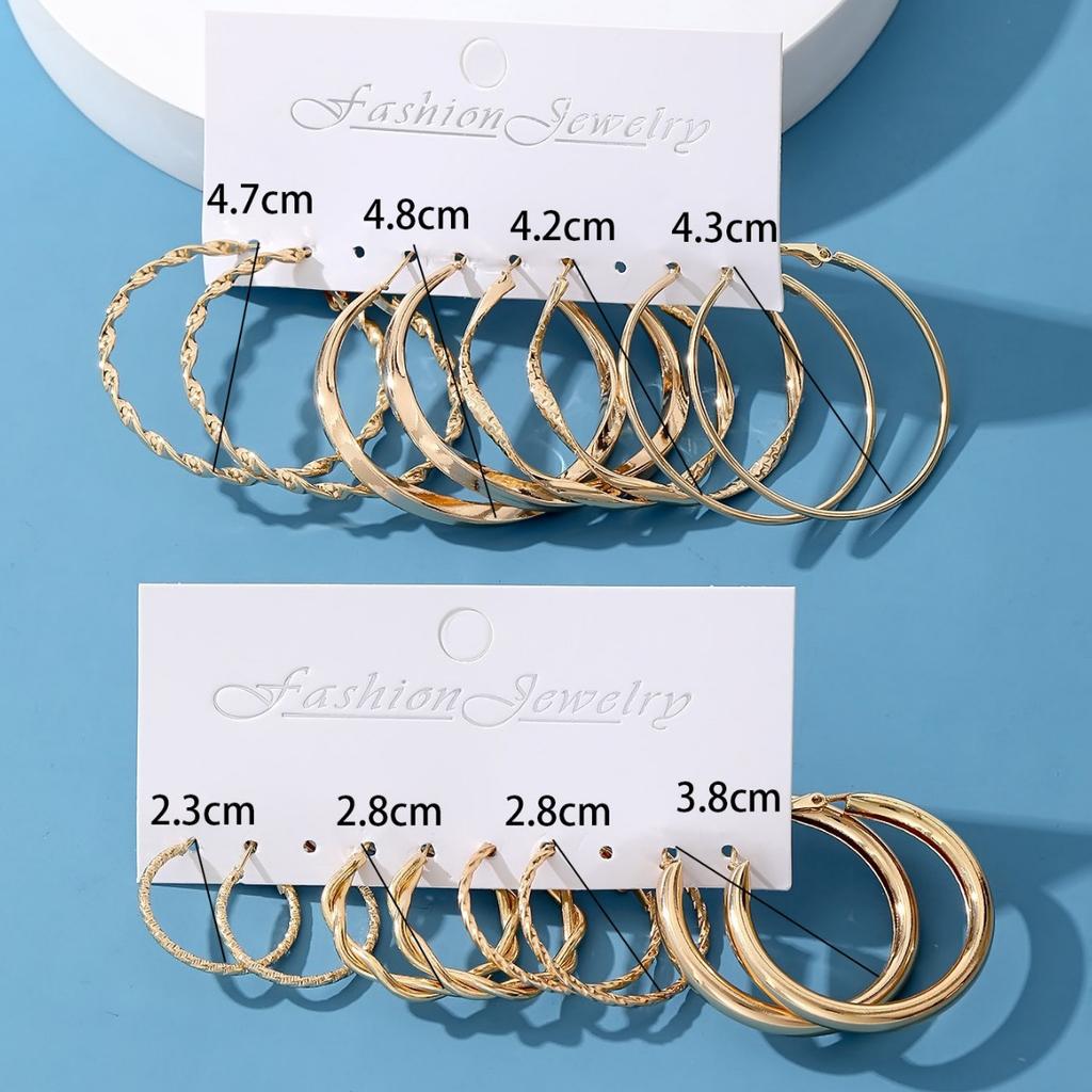 Simple Large Circle Metal Irregular Circle Stud Earrings Set - Creative And Personalized Ear Jewelry - 8-piece Earring Set