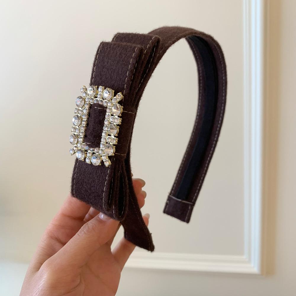 Korean Style Rhinestone Bow Headband Vintage Flocking Hair Hoop Wide Edge Hairband  Lady