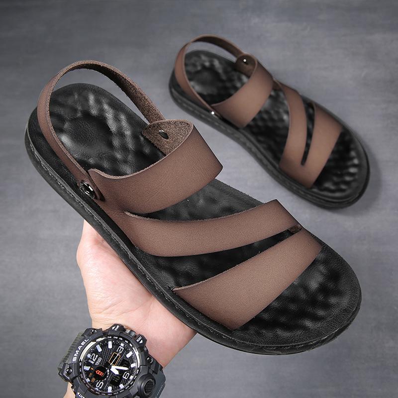 Fashion Casual Leather Summer Sandals Men Outdoor Casual Sport Slippers Non-slip Dual-Purpose Roman Shoes Beach Flip-Flop Garden Shoes