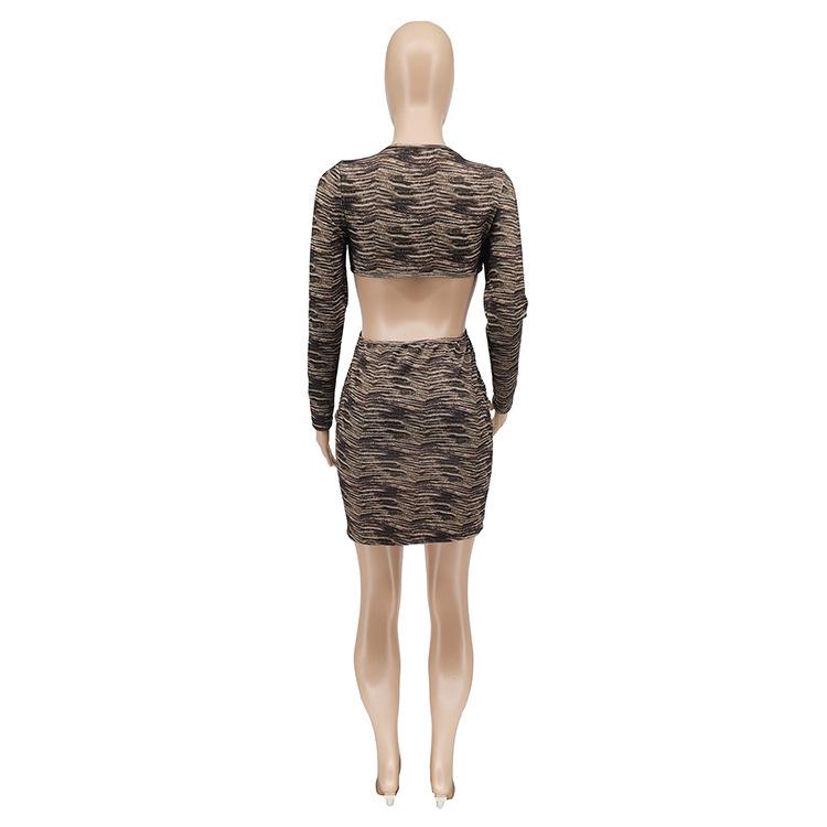 JH5906 European & American Women's Sexy V-Neck Hollow Ribbed Long-Sleeve Dress