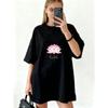 Übergroßes T-Shirt Schwarze Lotusblume Und Breathe Aufdruck Lässige Kleidung Für Damen Yoga Meditations-Outfit