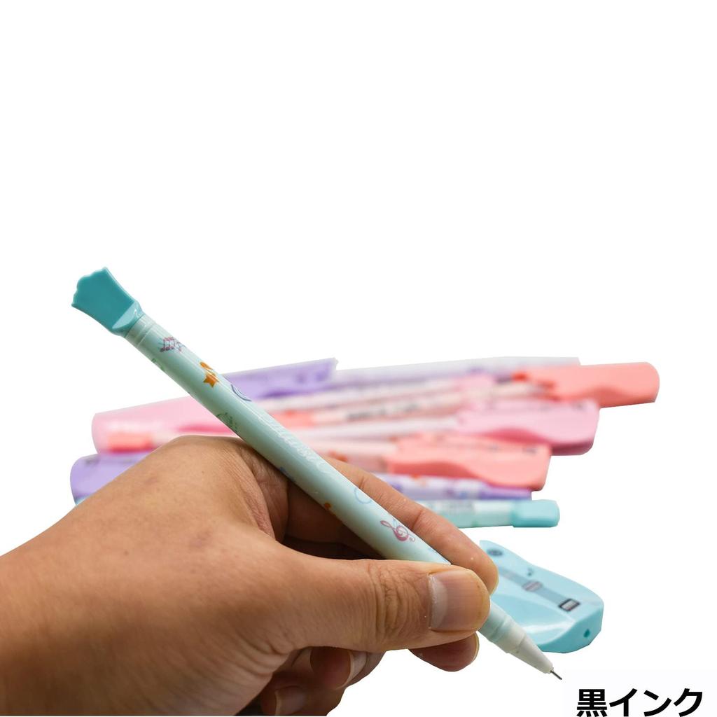 Maydahui Stylová kytarová kuličková pera Sada 8 kusů Černý inkoust Roztomilá gelová pera Hudební nástroj Barevné psací potřeby Psací pomůcka Dárek 0,5 mm