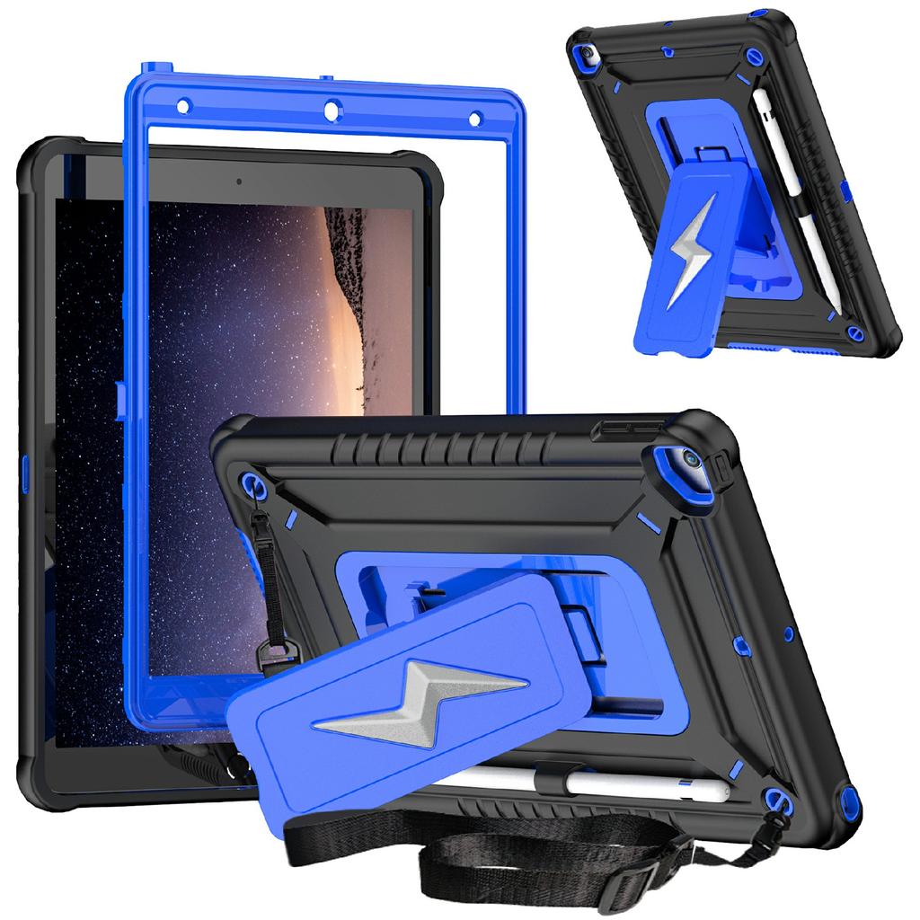 Tablet Case For iPad 10.2 (2021)/(2020)/(2019)/Pro 10.5-inch (2017) Kickstand PC + Silicone Cover with Shoulder Strap