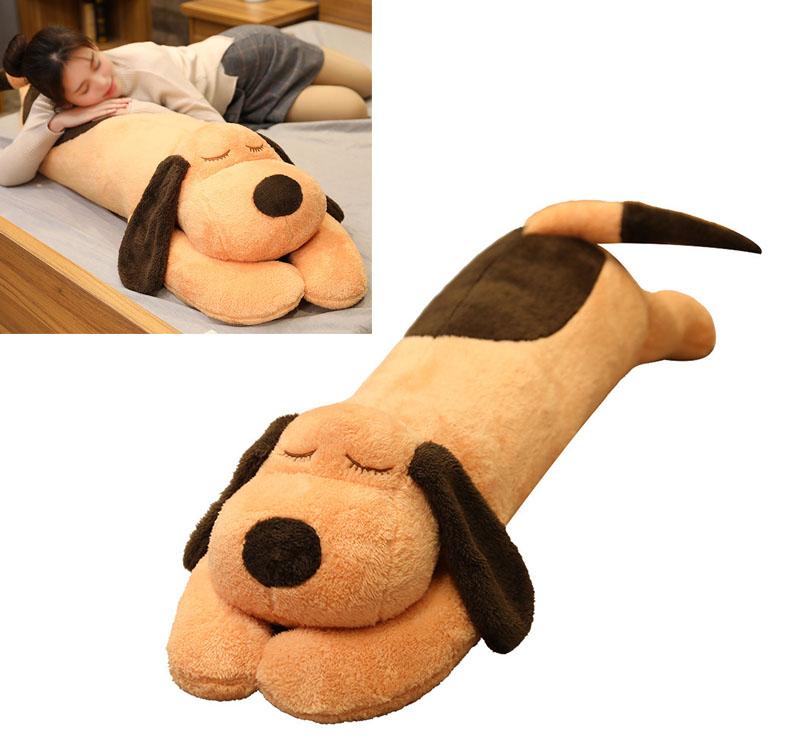 Dog Plush Toy Unisex PP Cotton Comfortable Cotton Wool Cute Long Pillow for Home Brown 60cm/23.6in
