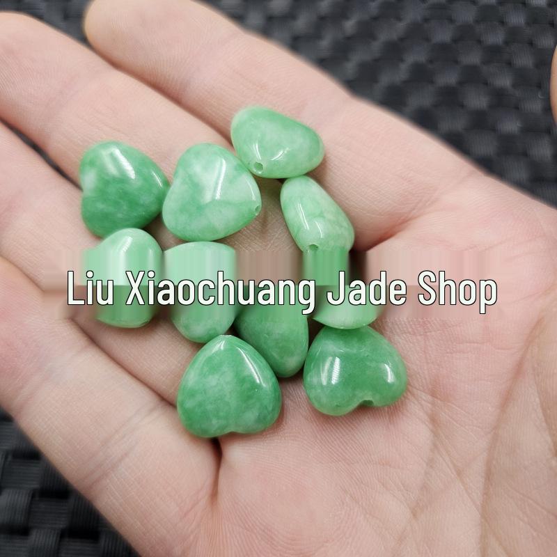 Набор украшений из зеленых нефритовых бусин в форме сердца: Браслет, Серьги, Заколка и Кулон With color difference