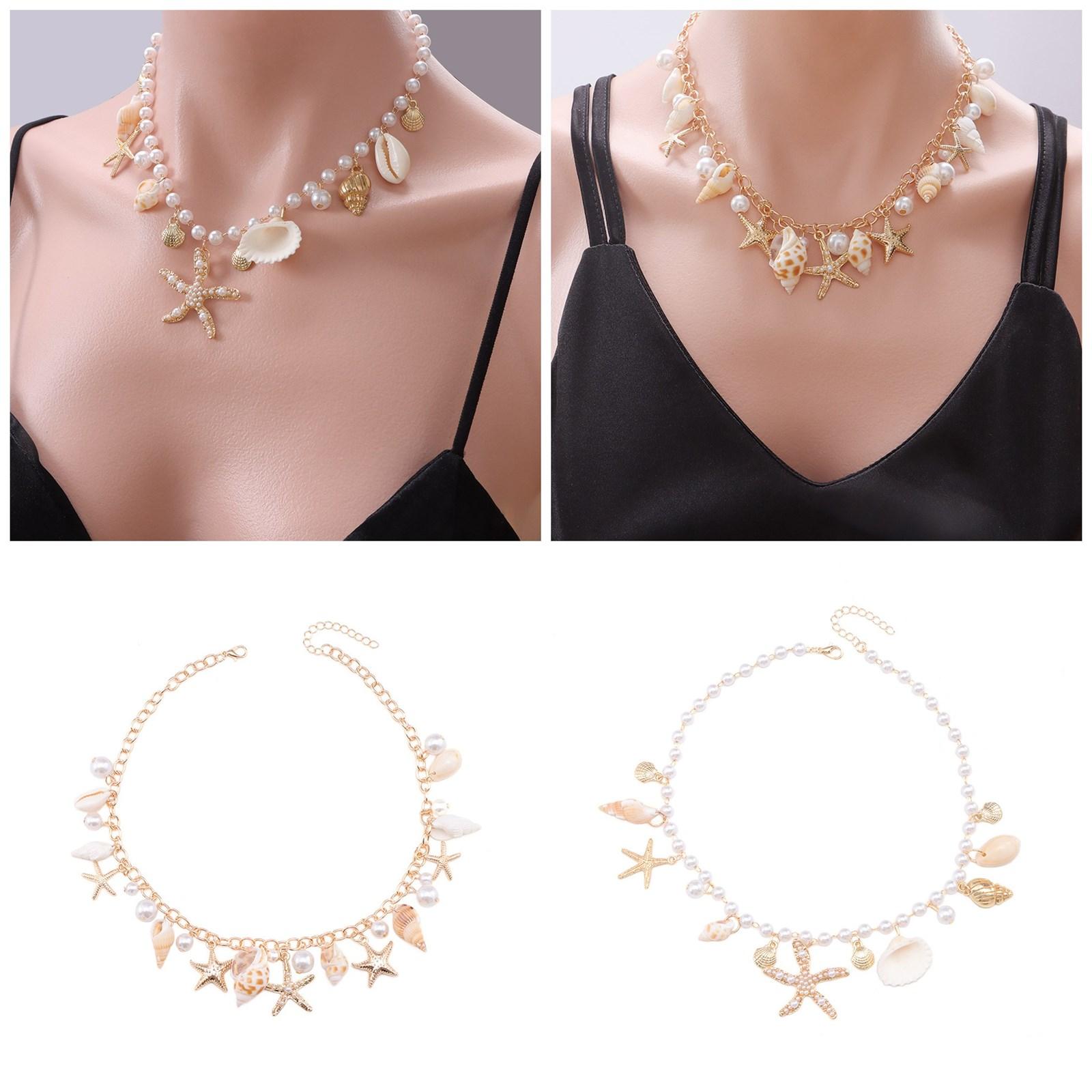 

Beaded Necklace Shell Pendant Necklace Clavicle Chain Necklace Office Neck Jewelry Metal Texture Perfect for Daily Party B