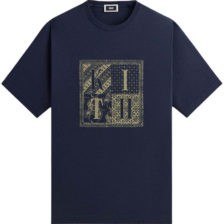 

Kith Винтажная футболка Vista с блочным принтом в стиле батик, мужские топы синего цвета KHM032202-438 XL