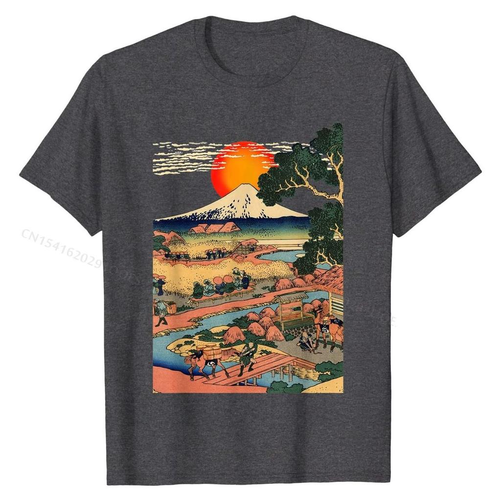 T-Shirt, Edo Japan Scenery, Sunset at Mount Fuji Ukiyo Tops & Tees Special Casual Cotton Men Tshirts Printed On