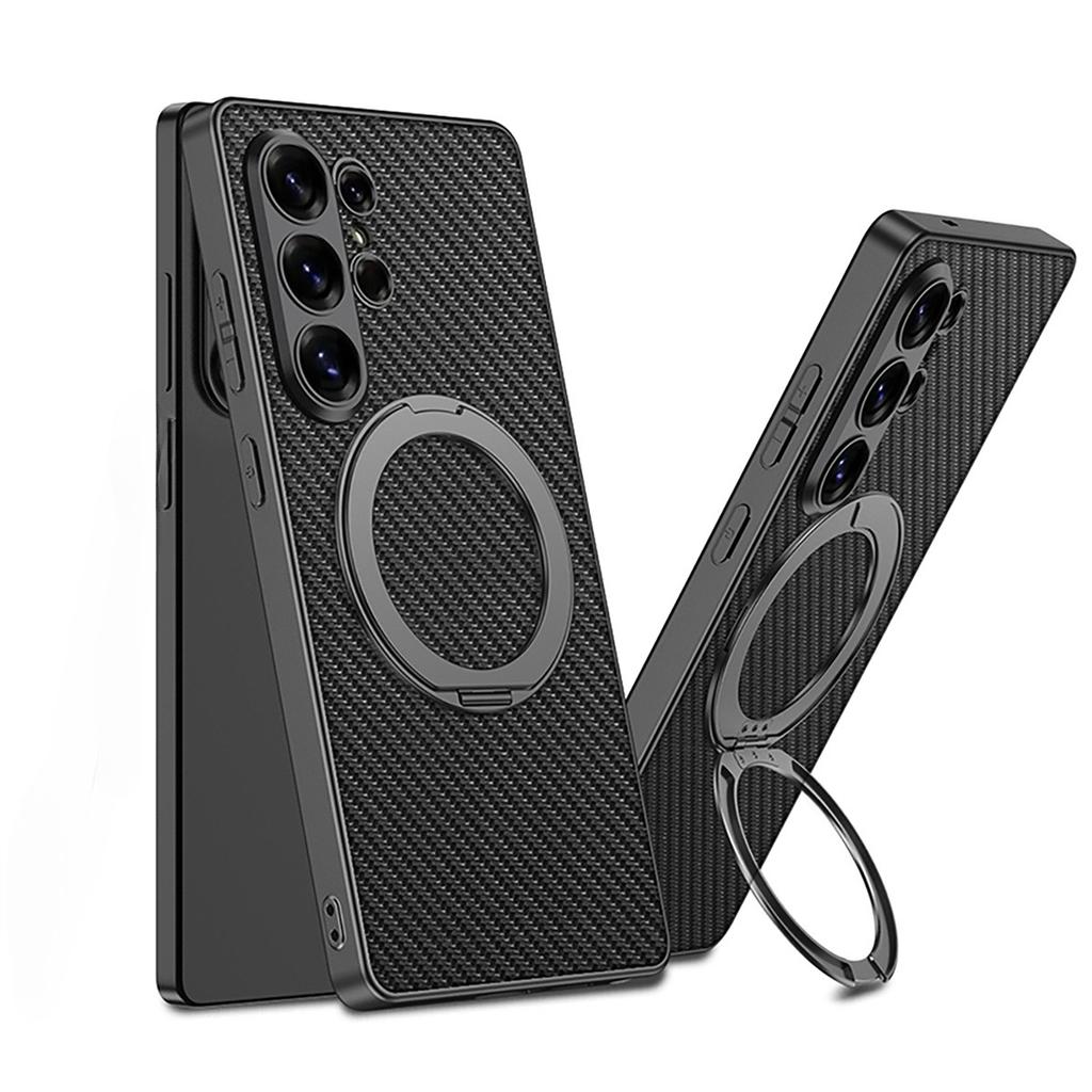 Electroplate Magnetic Rotating Ring Holder Phone Case for Samsung Galaxy S26 S25 S24 Ultra Leather Shockproof Protective Cover