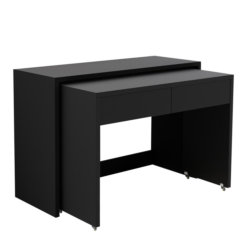 Scrivania a mensola + Comodino 2-in-1 Scrivania compatta, estensibile, l'intero tavolo è realizzato in legno di 1,8 cm di spessore, dotato di rotelle, combinabile in modo flessibile