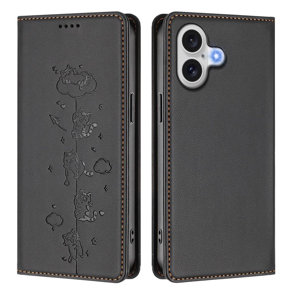 For iPhone 17 Case RFID Blocking Wallet Stand Imprinted Cat Pattern Leather Phone Cover