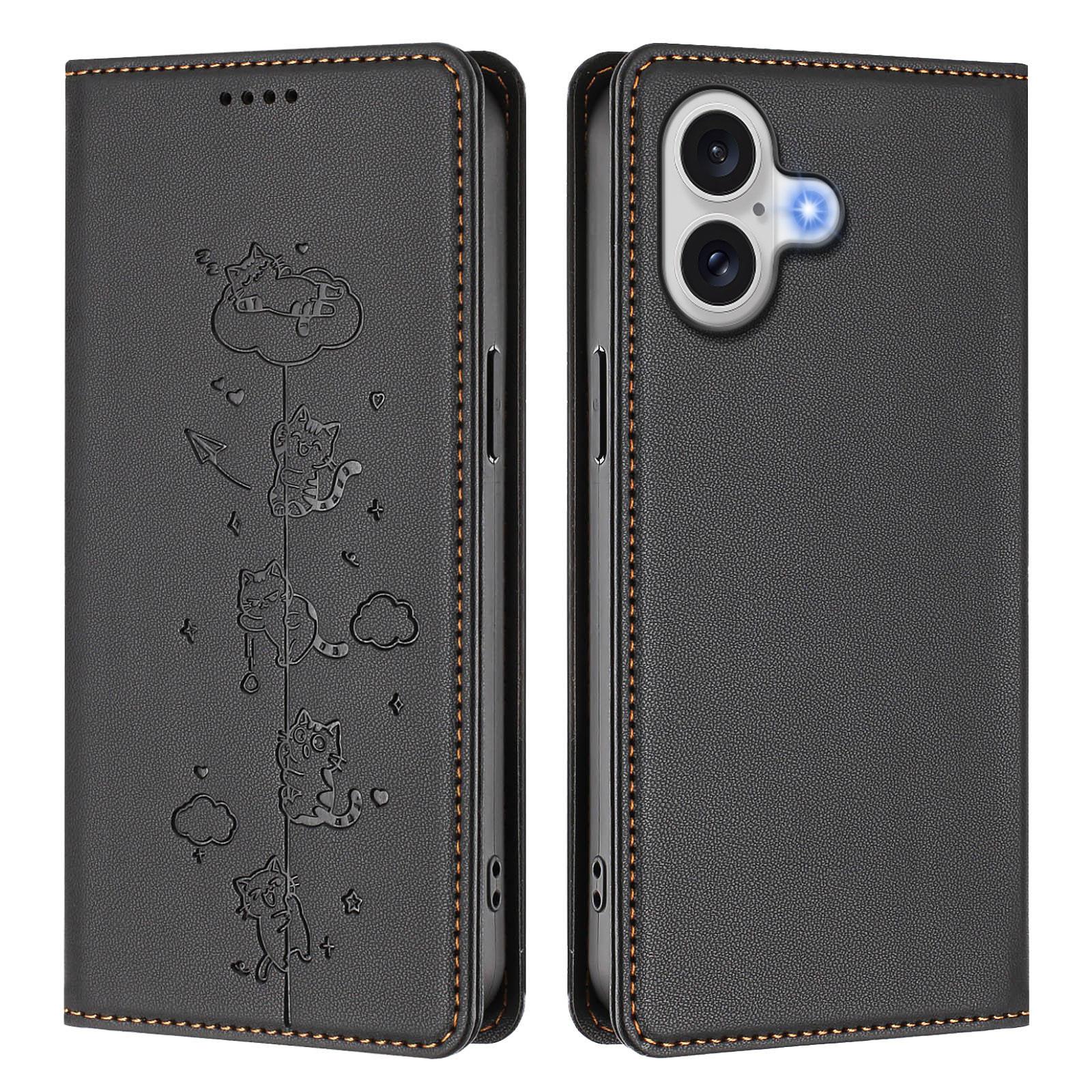 For iPhone 17 Case RFID Blocking Wallet Stand Imprinted Cat Pattern Leather Phone Cover