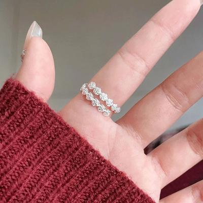Rose Flower Ring for Women Adjustable Silver Rose Flower Open Ring Wedding Engagement Jewelry for Mom Bride Girlfriend