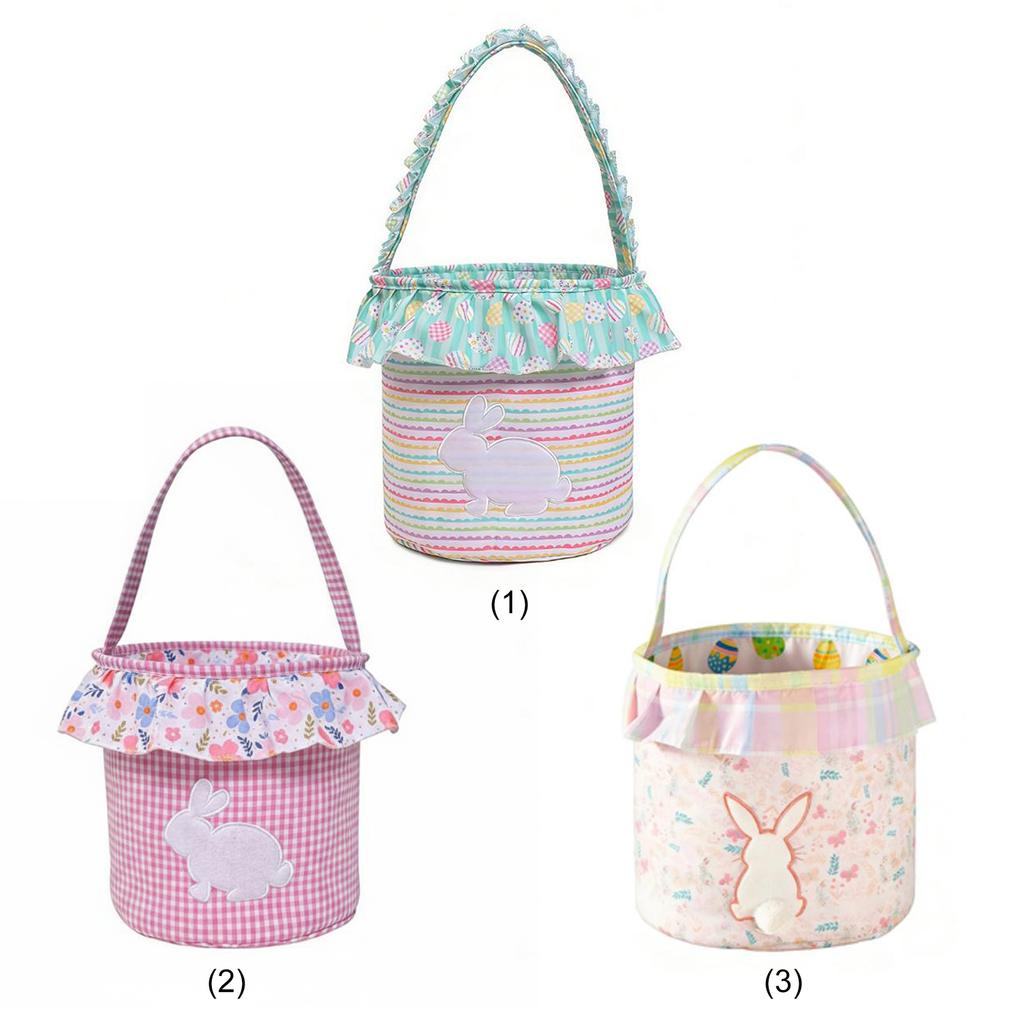 Easter Embroidered Basket Large Capacity Floral Bunny Storage Bucket Rabbits Monogrammed Storage Bag Easter Gifts for Boy Girls