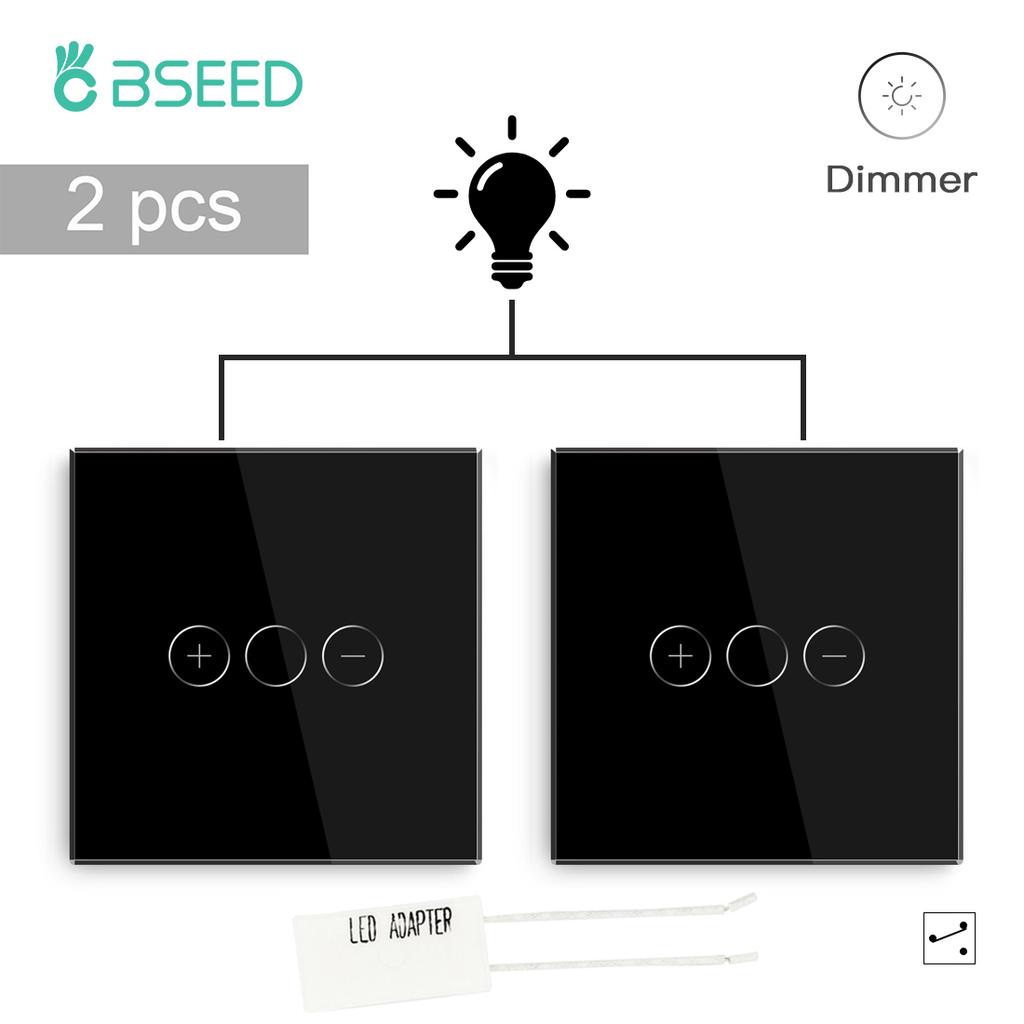 BSEED LED Touch Dimmer Schalter Wanddimmer 1-fach 2-Wege Sensor Schalter Plus EU Steckdosen USB Typ-c Gehärtetes Glas Wasserdicht 2er Pack