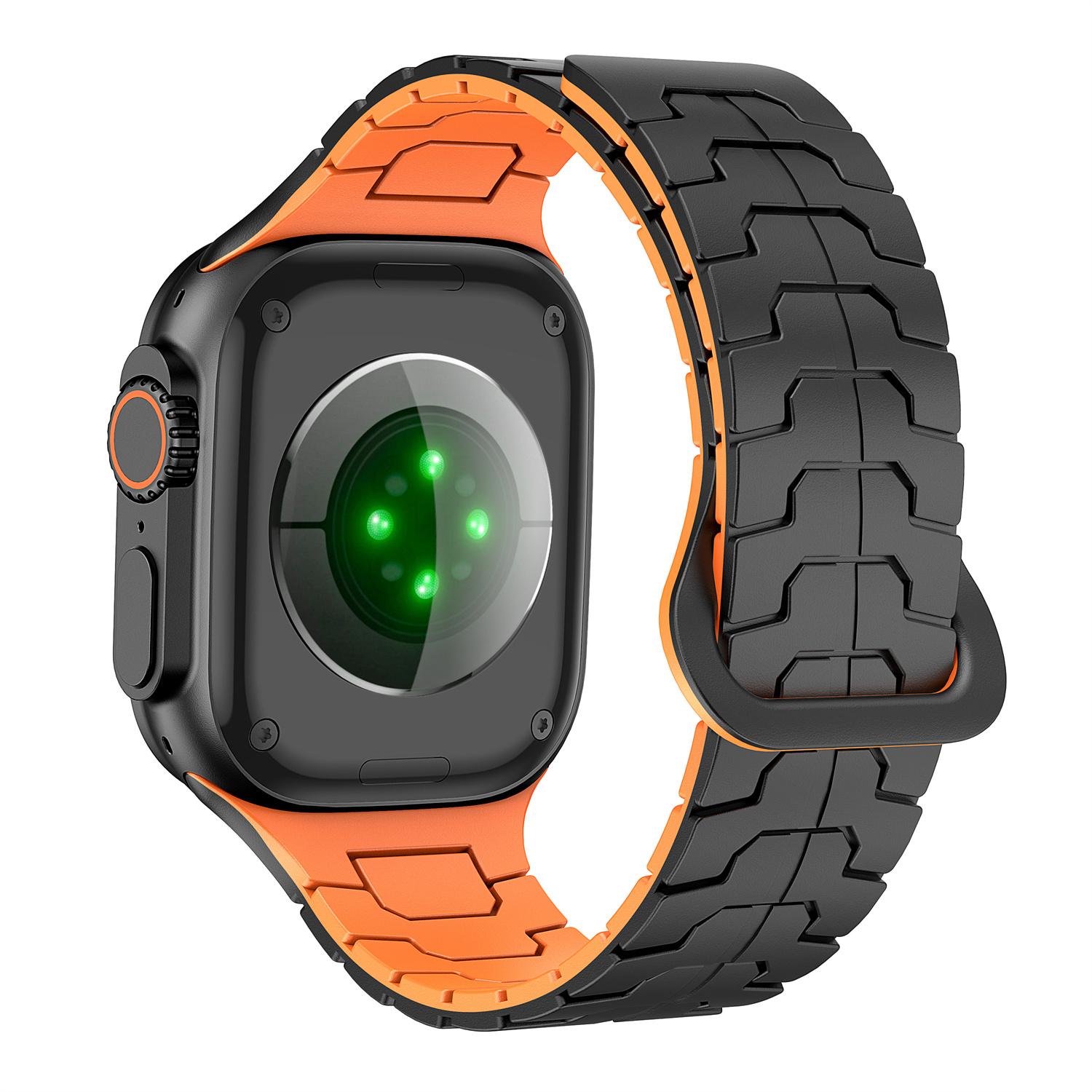 

Ремешок для Apple Watch Series 10 Ultra 9 8 7 SE 6 5 4 3 2 1 46 мм 49 мм 45 мм 44 мм 42 мм Магнитный силиконовый ремешок Black+Orange