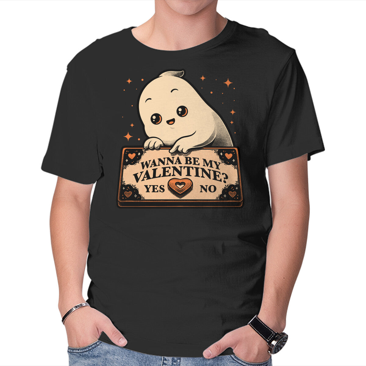 Unisex Crew Neck T-Shirt Love Ghost Ouija Graphic Short Sleeve Casual Tee S