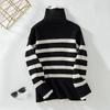 Vintage Loose Stand Collar Long Sleeve Stripe Knitwear Sweater Pullover Top Autumn Winter