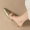 Fashion 2025Women Summer New Thick Heel Middle Heel   High End  Silver  Half Slippers