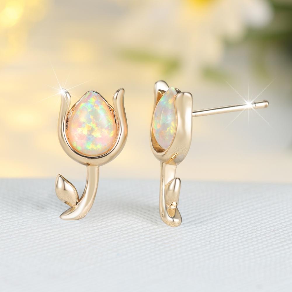 Piccoli Orecchini a Lobo a Forma di Fiore di Opale a Goccia d'Acqua per Donna Eleganti Gioielli da Matrimonio Fidanzamento Regali
