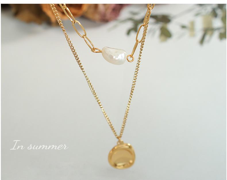 European Double-Layer Freshwater Pearl Pendant Necklace for Women, Gold-Plated Clavicle Design, P831