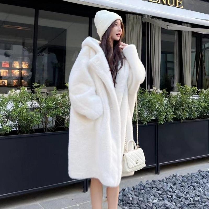 Winter new hooded loose long fur coat environmentally friendly fur integrated imitation mink fleece fur coat