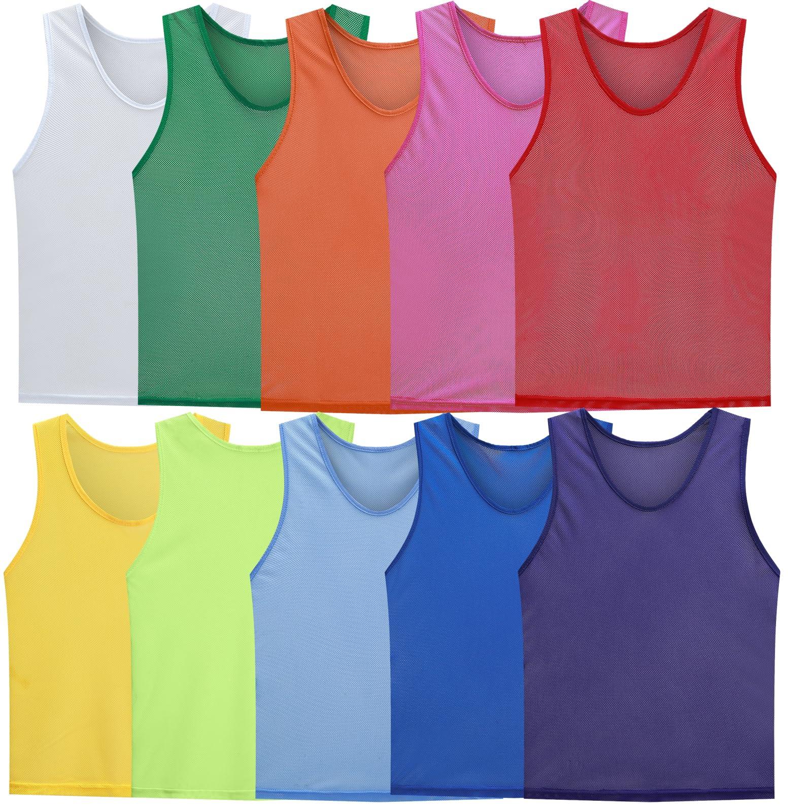 

[TOEPODO] Adult Soccer Bibs, Plain, 10-Piece Set with Storage Bag, Junior Soccer Bibs, 10 Colors, Mesh, Breathable, Quick-Drying, Unisex, Suitable for