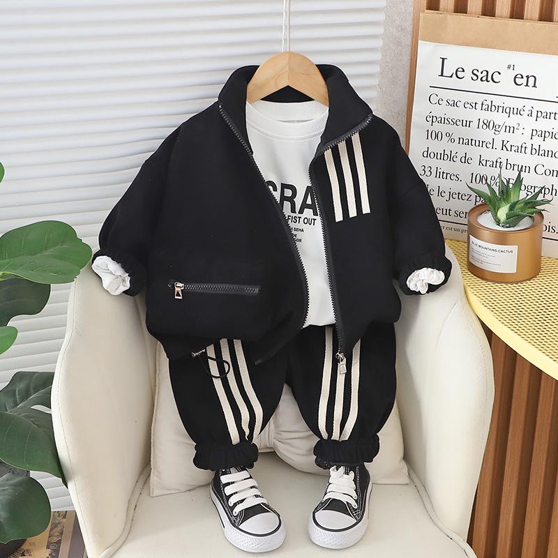 

Весенний комплект-тройка на молнии для мальчиков 2024 года: Стильный наряд для детей на «Снова в школу» 120cm чёрный