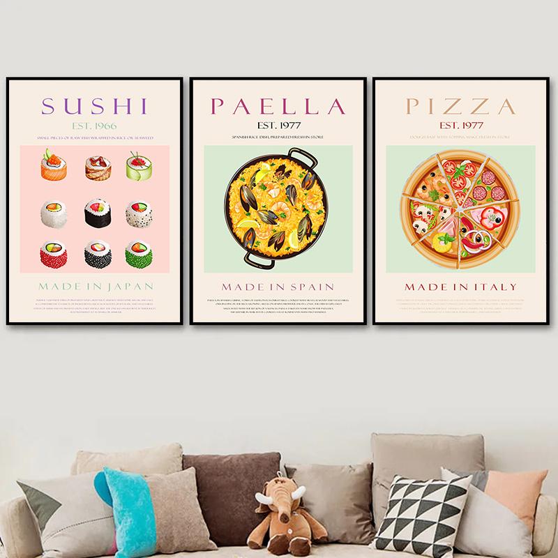 Delicious Food Sushi Pizza Coffee Print Nordic Wall Art Canvas Painting Poster For Kitchen Restaurant Home Decorative Picture