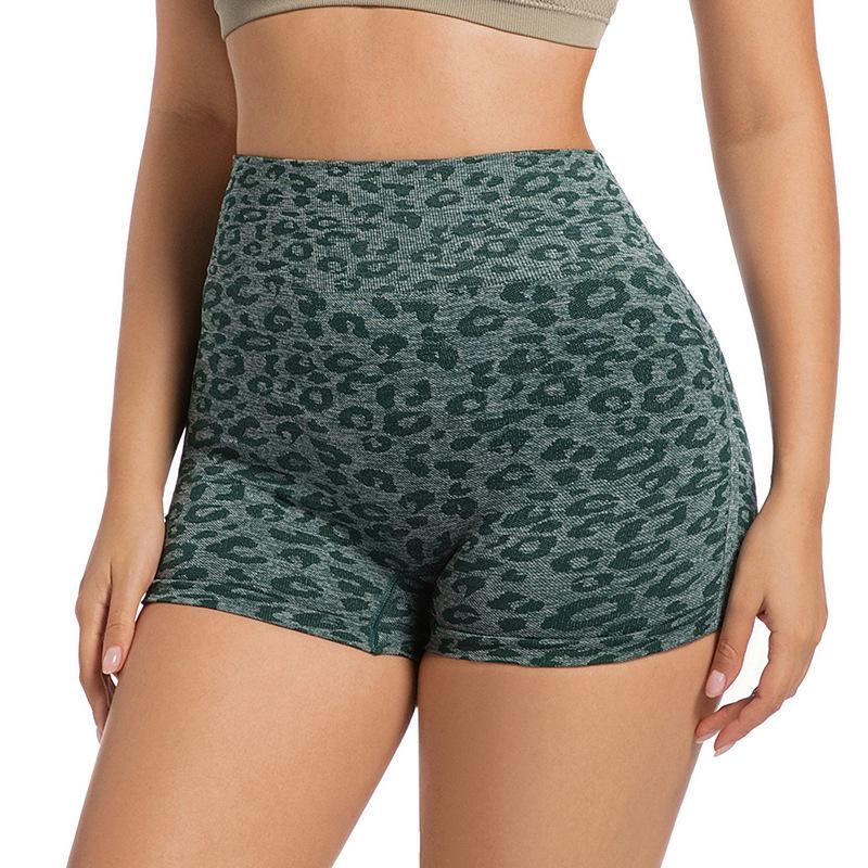 High Waist Leopard Print Tummy Control Yoga Shorts with Butt-Lifting Feature - Breathable, Slimming, European and American Style