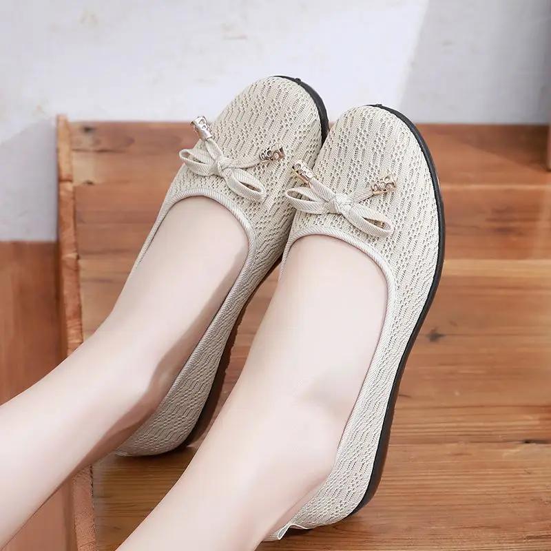 Fashion Ladies Footwear Soft Bottom With Heel Slip-on Breathable Women's Flat Shoes Office Canvas Comfortable and Elegant Lastest Y2k 39