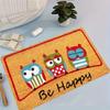 Be Happy Flannel Door Mat Non Slip Washable Funny Owl Print Soft Rug for Front Door Kitchen Entryway Indoor Decor