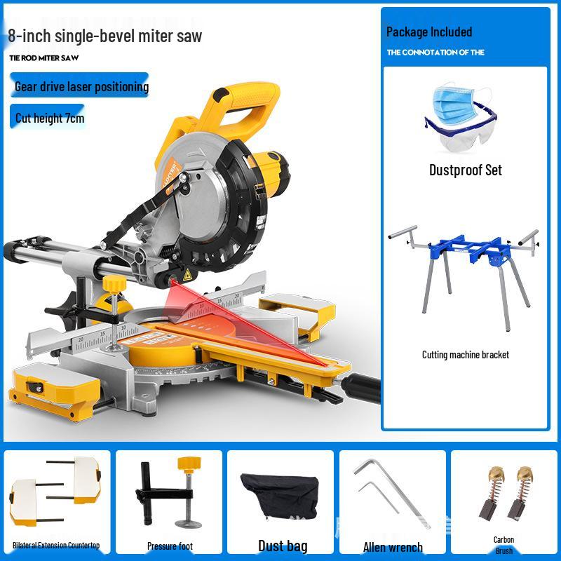 LUXTER 8-inch Sliding Compound Miter Saw with Single Bevel, Aluminum Cutting, Laser Guide, and 45° Woodworking Capability.