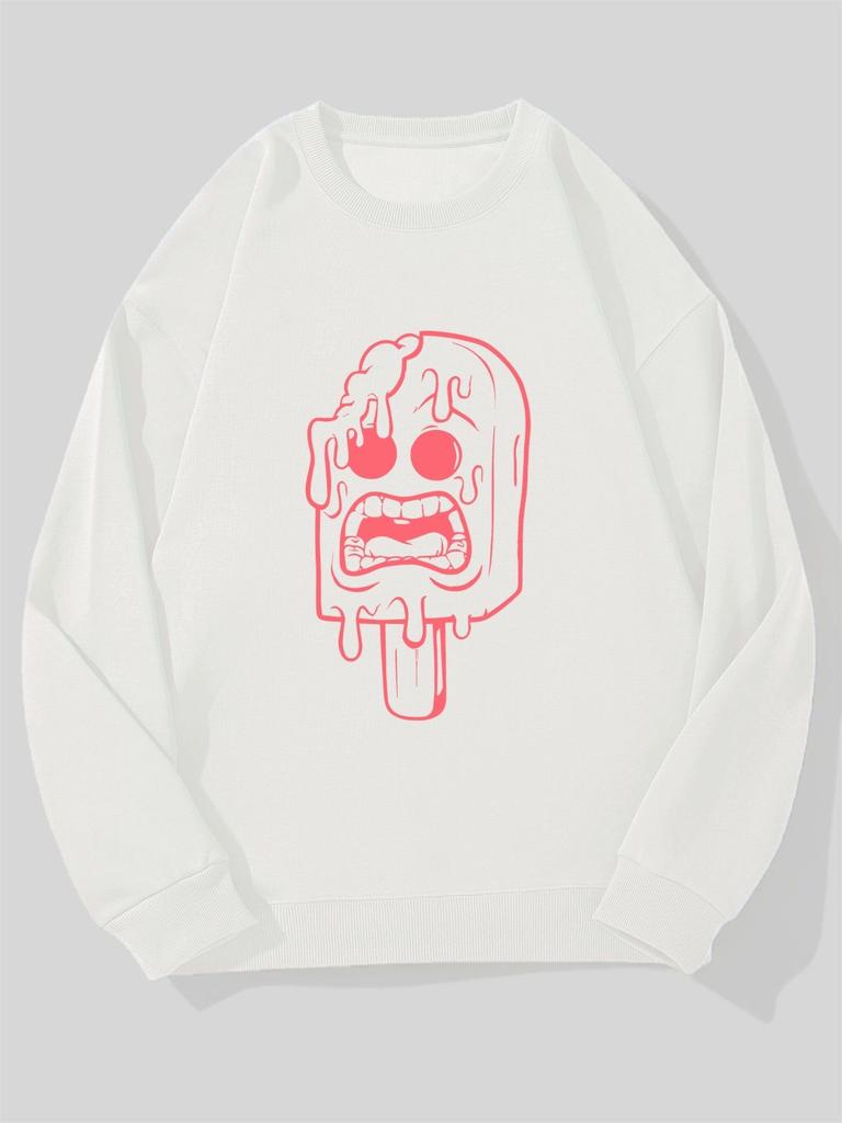 Men'S Casual Round-Neck Sweatshirt with Ice Cream Pattern