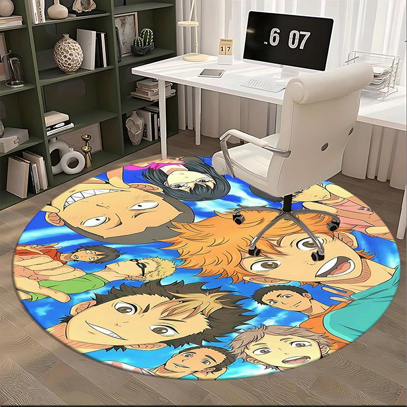 1pc Haikyuu Karasuno High Volleyball Team Round Carpet, Office Chair Mat, Non-Slip Rug, Seasonal Gift, Suitable for Office, Living Room