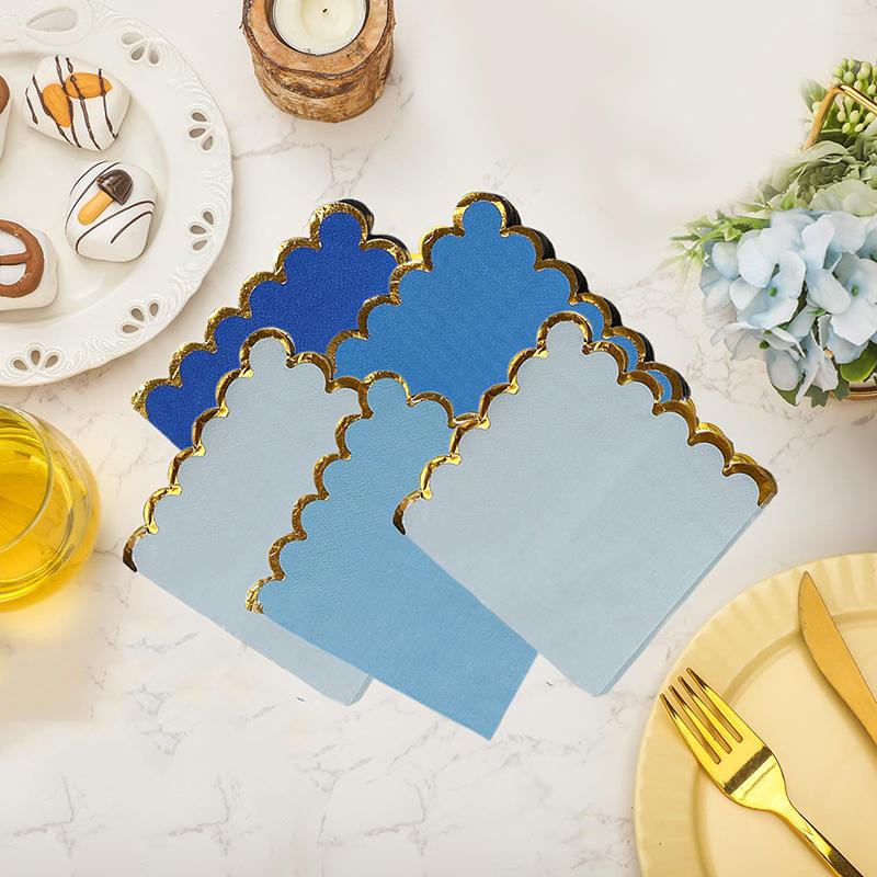 100 Pack Scalloped Cocktail Napkins With Gold Foil Accents Beverage Napkins Scalloped Disposable Paper Napkins For Wedding