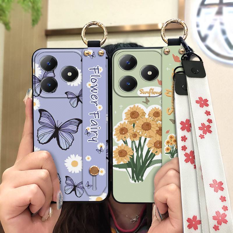 Soft Case Back Cover Phone Case For Realme C63 4G/C61 4G Wrist Strap Lanyard Protective Wristband Oil Painting Anti-dust