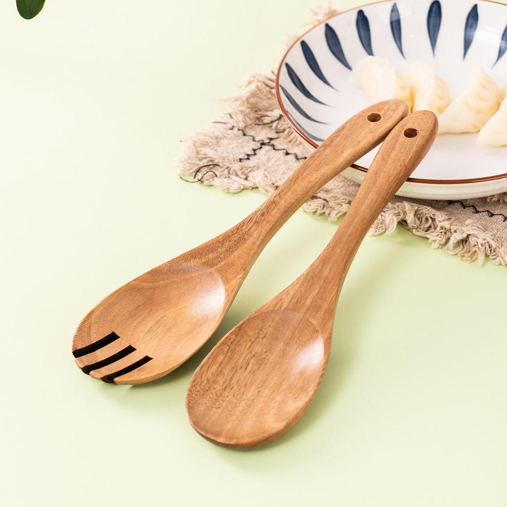 Conjunto de Espátula e Colher de Madeira Antiaderente - Design Anti-Queimadura para Saltear