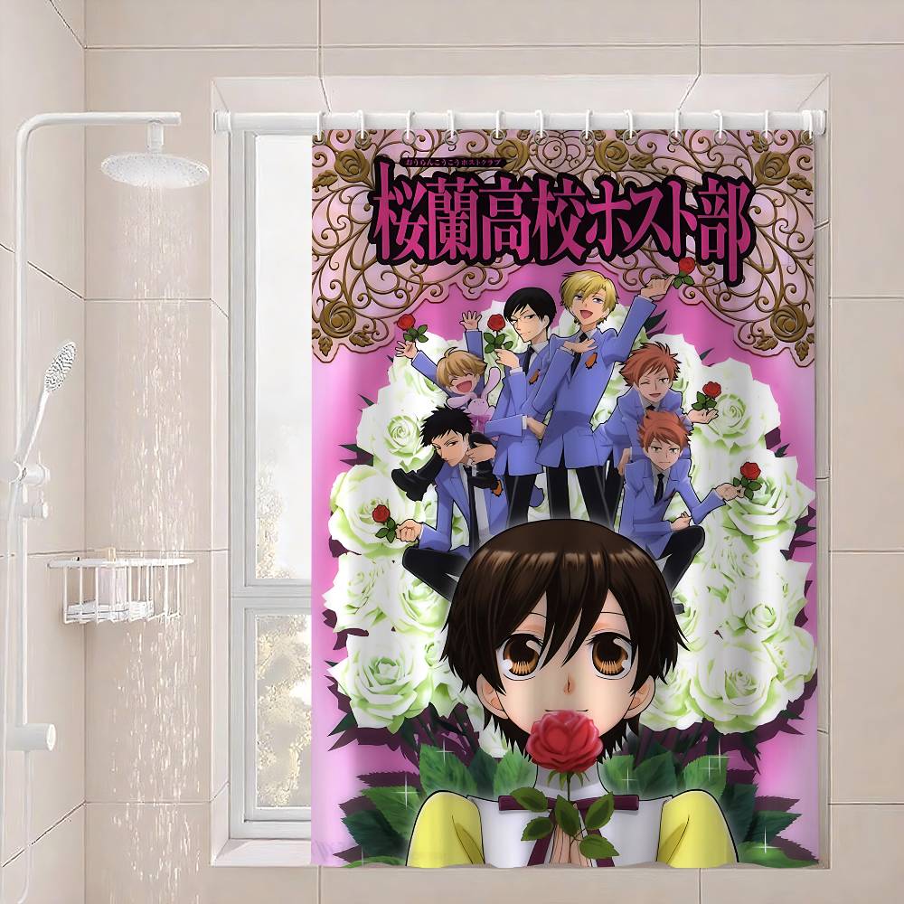 Anime Ouran High School Host Club Pink Waterproof Polyester Shower Curtain Waterproof Bathroom Curtain Liners 90X180Cm