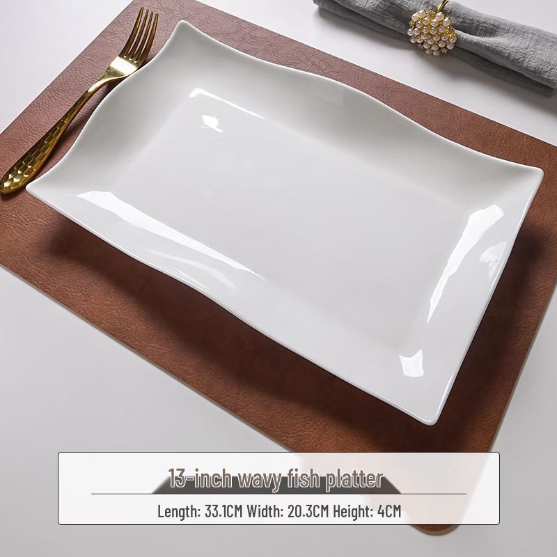 White Ceramic Wavy Fish Serving Plate Set