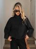 Fall Winter High Neck Zipper Drawstring Pocket Women Loose Baseball Jacket Coat