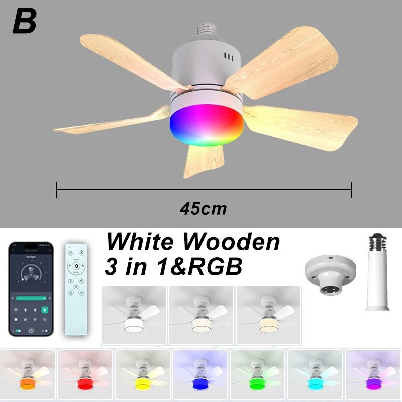 Smart Ceiling Fan RGB Lighting E27 Fans Lamp APP Control Via Bluetooth Ceiling Fan with Silent Design for Bedroom Decorations