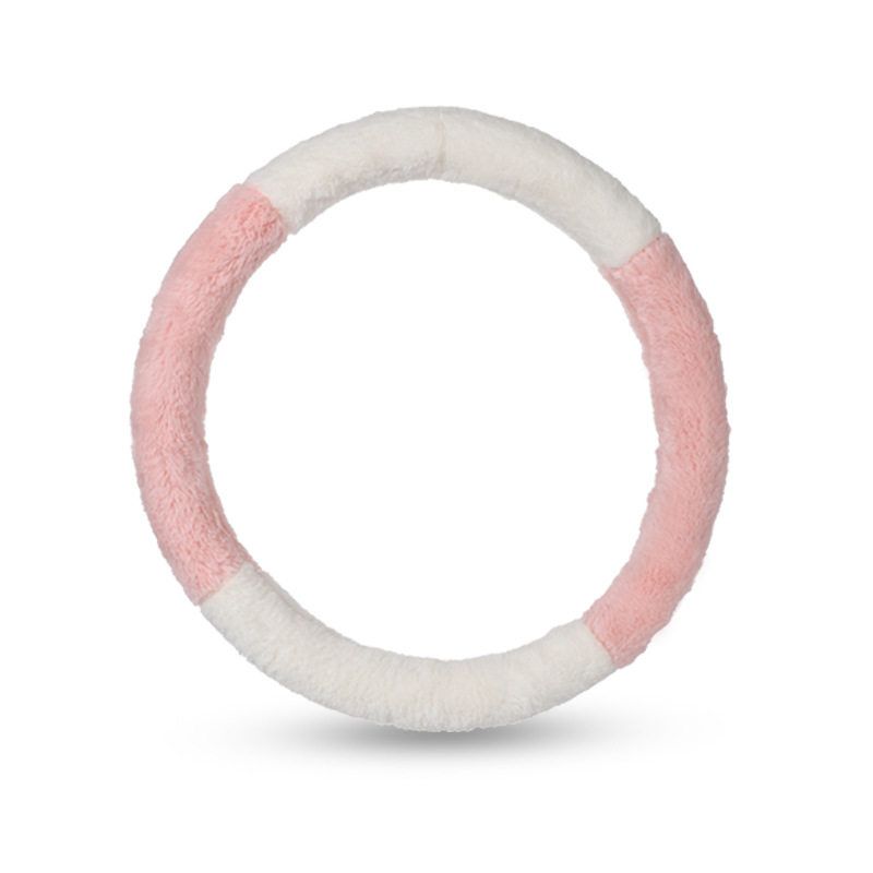 Car Steering Wheel Cover, Plush Four-Section Handlebar Cover, Plush Winter Unisex Warm Anti-Slip Decorative Accessory Four-Section Pink White