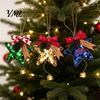 Durable Polyester Ornaments Glitter Star Bell Ornaments, Sequin Hanging Decoration with Bow Pine Seasonal Party Supplies Cone, Sparkly Christmas Tree
