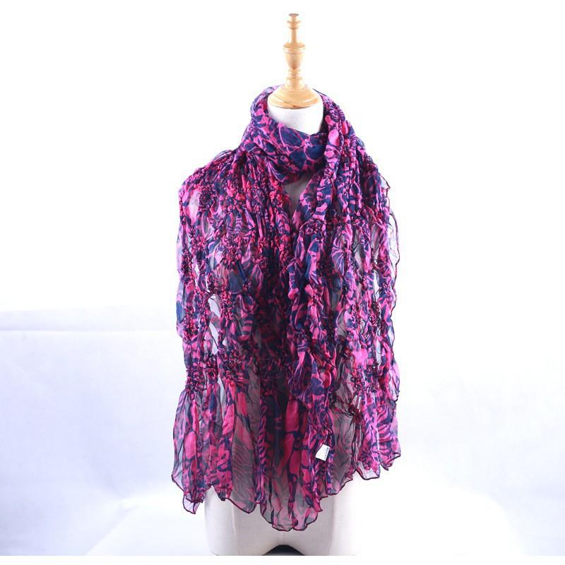Lightweight Chiffon Scarf With Floral Print Elastic Edge Wrap Shawl Women Sun Protection Accessory Fashionable Office Wear